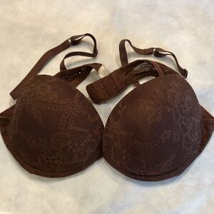 Calvin Klein Chocolate Lace overlay padded push up partial adjustable strap Bra